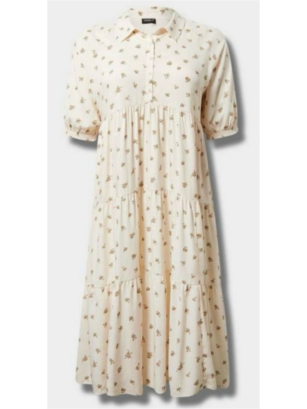 Torrid Tiered Midi Challis Shirt Dress High Low Ditsy Floral button down Size 1X
